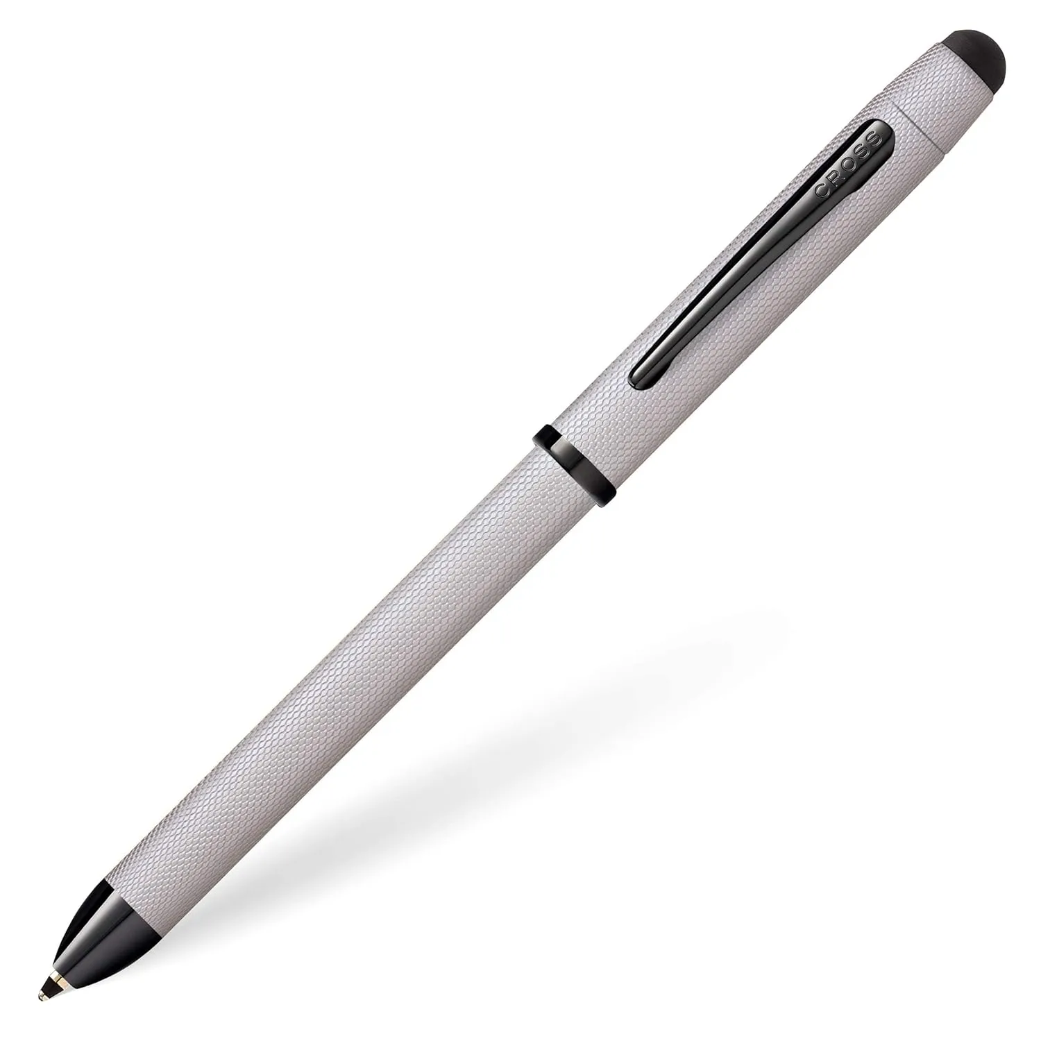 Tech3+ Multi Function Pen Brushed Chrome with Engraved Engine-Turned Diamond-Pattern Finish with Black PVD Appointments, 0.5mm Lead and Optional Stylus