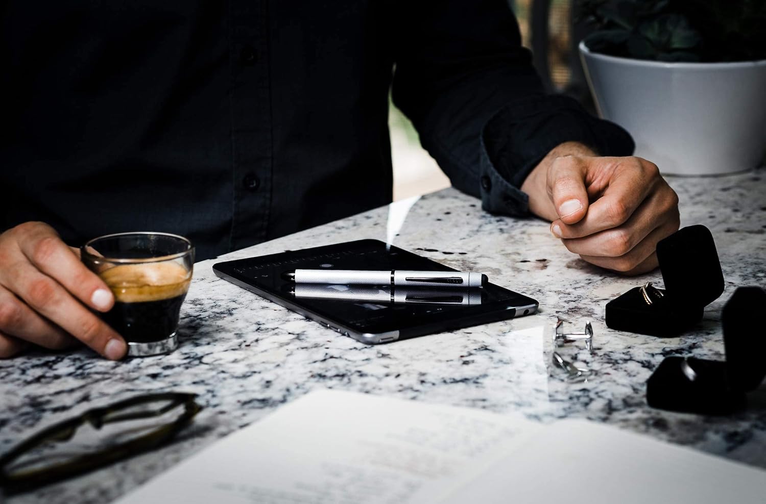 Tech3+ Multi Function Pen Brushed Chrome with Engraved Engine-Turned Diamond-Pattern Finish with Black PVD Appointments, 0.5mm Lead and Optional Stylus