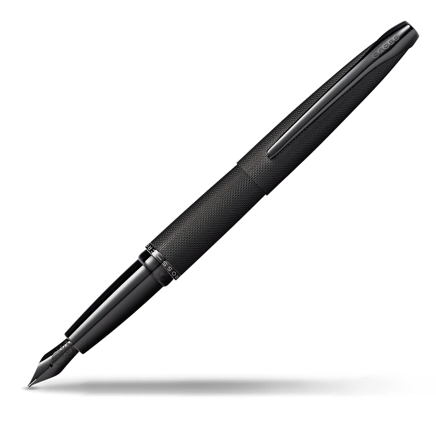 Cross ATX Brushed Black PVD Fountain Pen with Etched Diamond Pattern and Stainless Steel Fine Nib