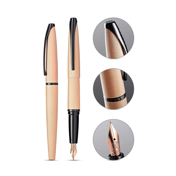 Cross ATX Brushed Rose Gold Polished Black PVD Trim Fountain Pen – Fine Nib