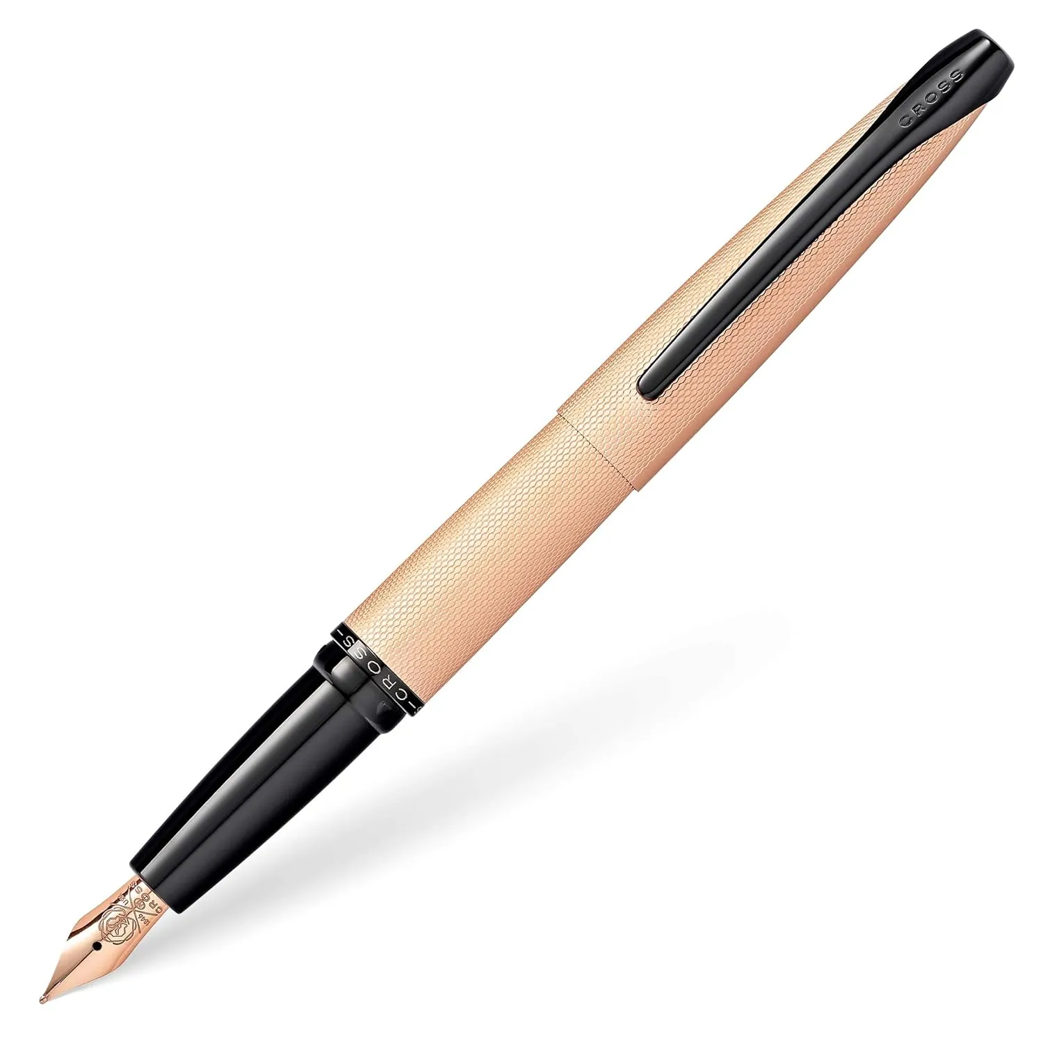 Cross ATX Executive Brushed  Rose Gold Fountain Pen with Polished Black PVD Trim – Medium Nib, Smooth Writing, Premium Gift Box