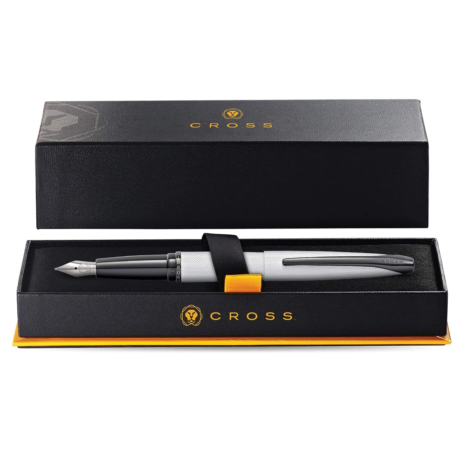 Cross ATX Brushed Chrome Fountain Pen with Etched Diamond Pattern and Stainless Steel Fine Nib