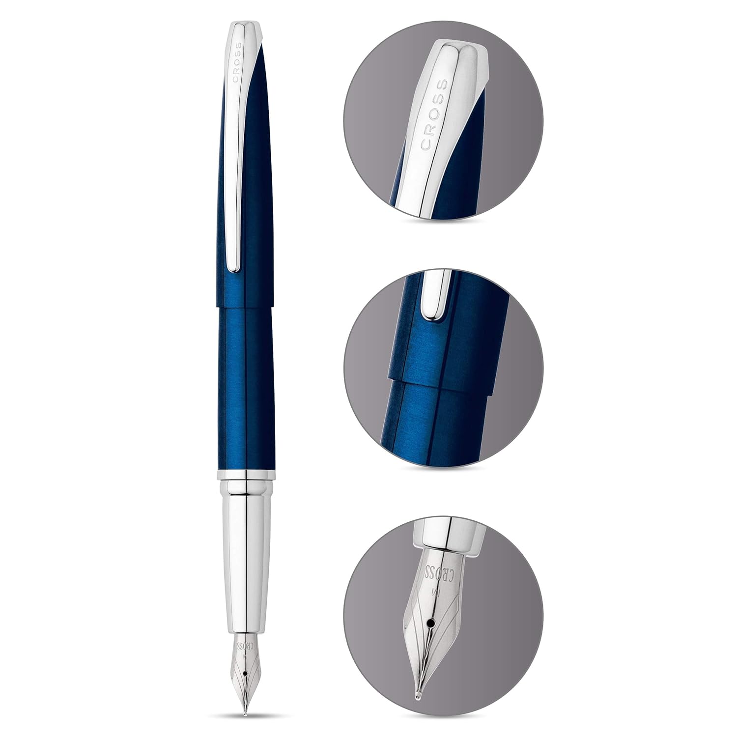 ATX® Translucent Blue Lacquer Stainless Steel Fine Nib Fountain Pen