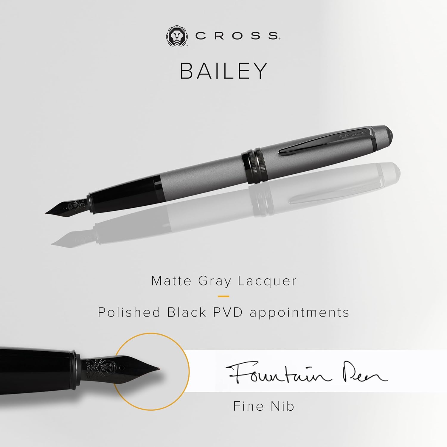 Cross Bailey  Matte Gray Refillable Fountain Pen – Medium NIB