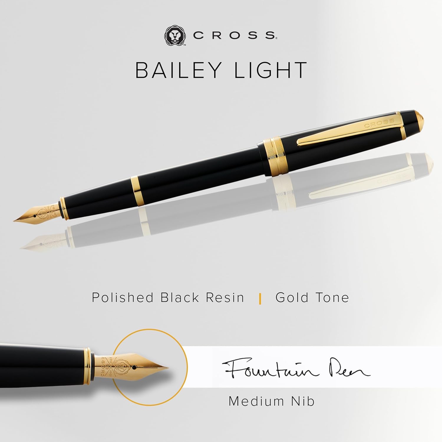 Cross Bailey Light Polished Black Resin and Gold Tone Fountain Pen  EF
