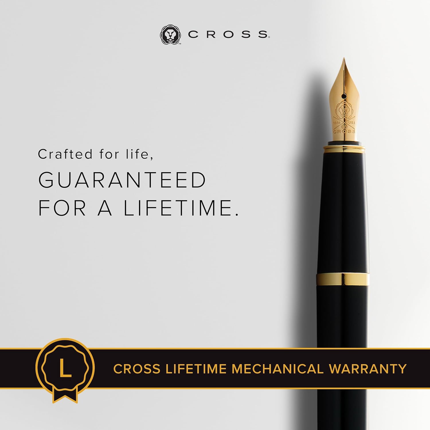 Polished Black Resin and Gold Tone Fine Nib Fountain Pen