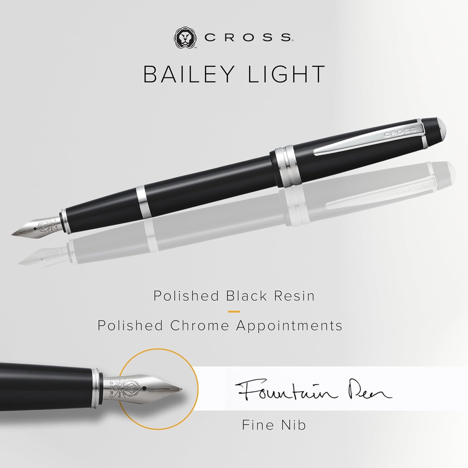 Cross Bailey Light Polished Black Resin Fountain Pen with Extra Fine Nib