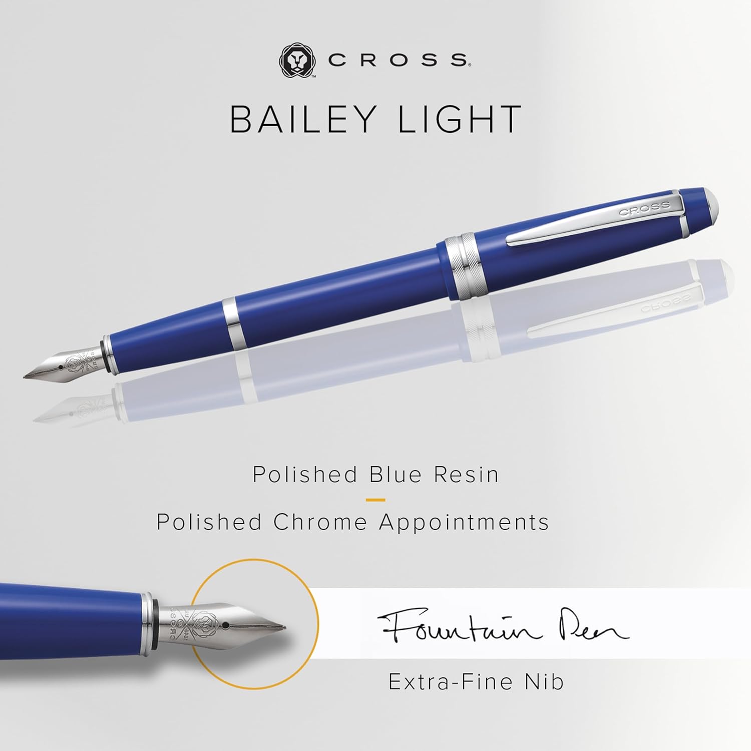 Cross Bailey Light Polished Blue Resin Fountain Pen Medium