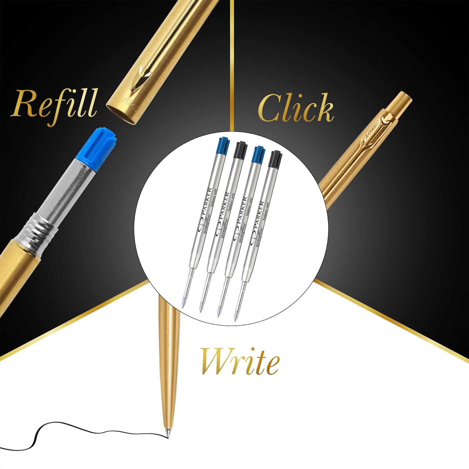 Parker Classic Gold Trim Ball Pen | Blue Ink | Ballpoint Pen for Smooth Writing
