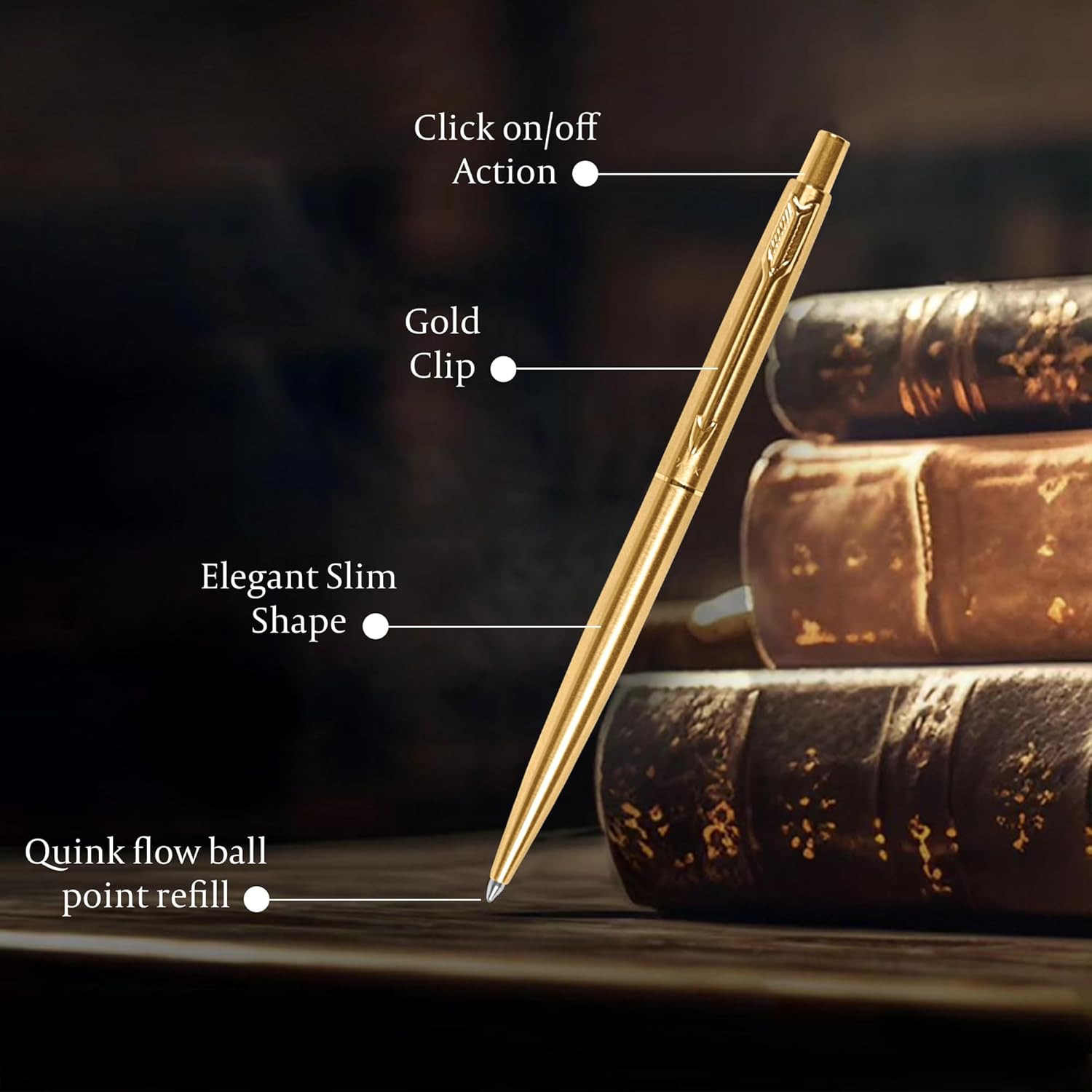 Parker Classic Gold Trim Ball Pen | Blue Ink | Ballpoint Pen for Smooth Writing