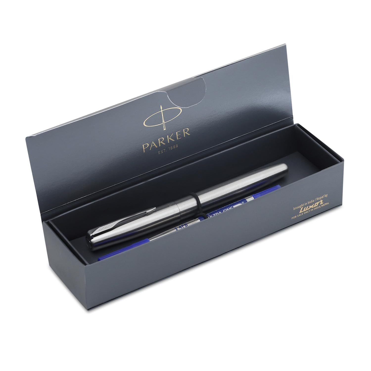 Parker Frontier Stainless Steel Chrome Trim Roller Ball Pen