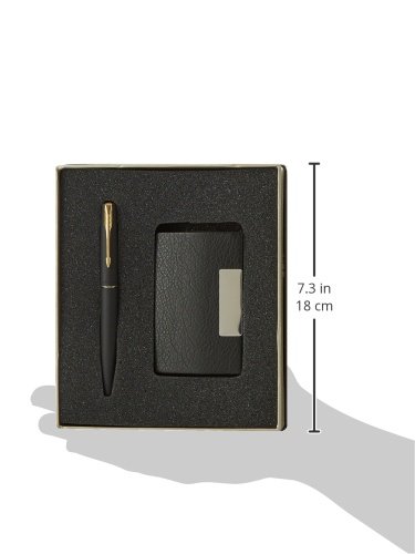 Parker Gift Set Frontier Matte Black Gold Trim Roller Ball Pen With Card Holder