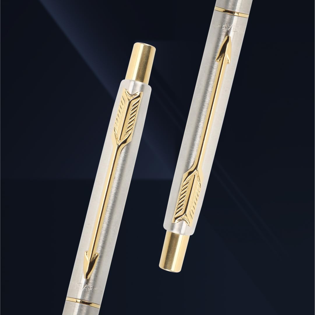 Parker Classic Stainless Steel Gold Trim Ball Pen| Ink Color - Blue