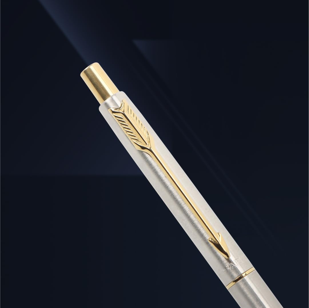 Parker Classic Stainless Steel Gold Trim Ball Pen| Ink Color - Blue