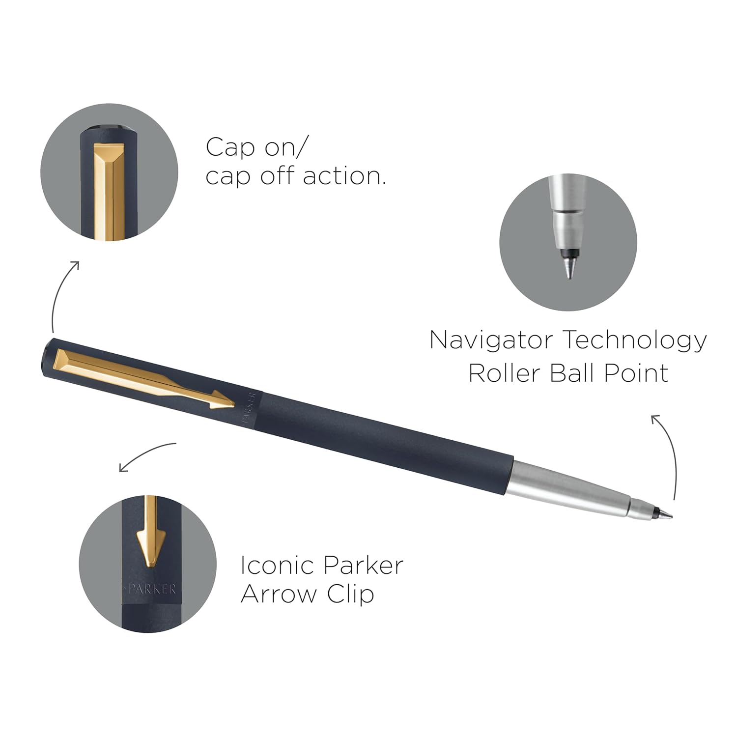 Parker Vector Matte Black Gold Trim Roller Ball Pen and Card Holder, Blue Ink