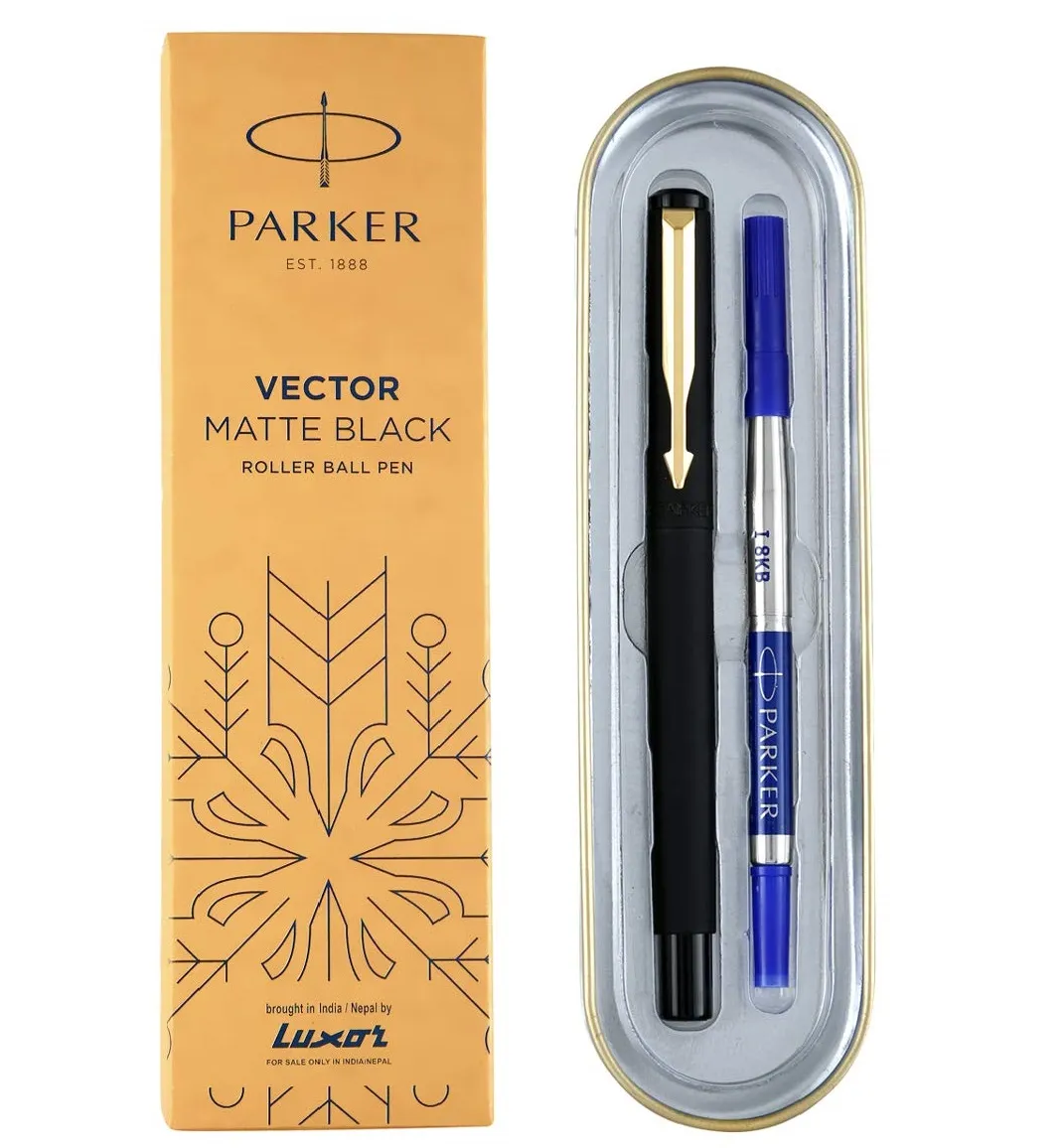 Parker Vector Matte Black Gold Trim Roller Ball Pen