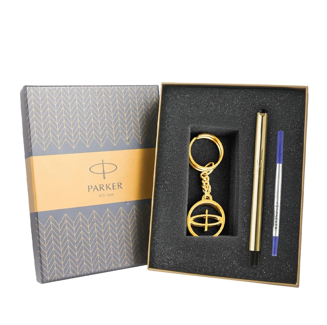 Parker Vector Gold Roller Ball Pen and Gold Key Chain, Blue Ink