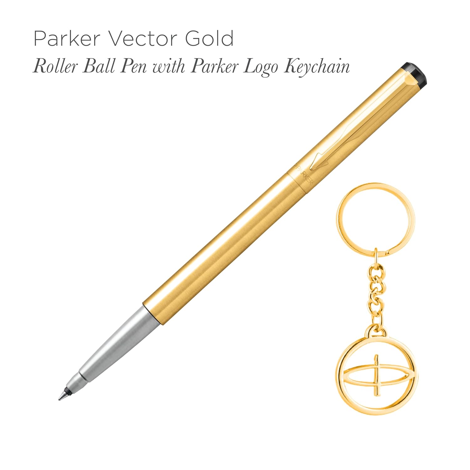 Parker Vector Gold Roller Ball Pen and Gold Key Chain, Blue Ink