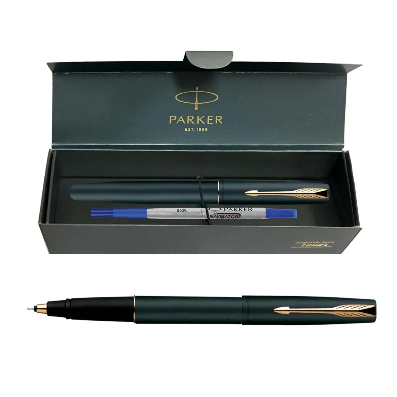 Parker Frontier Rollerball Pen | Gold trim | Ink Color Blue | Matte finish black Body