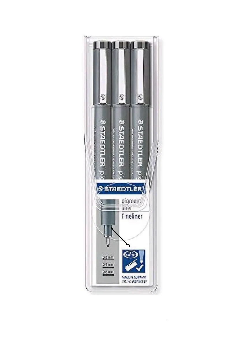 Staedtler 308 WP3 SP Fineliner Pigment Liner pack of 3 nos