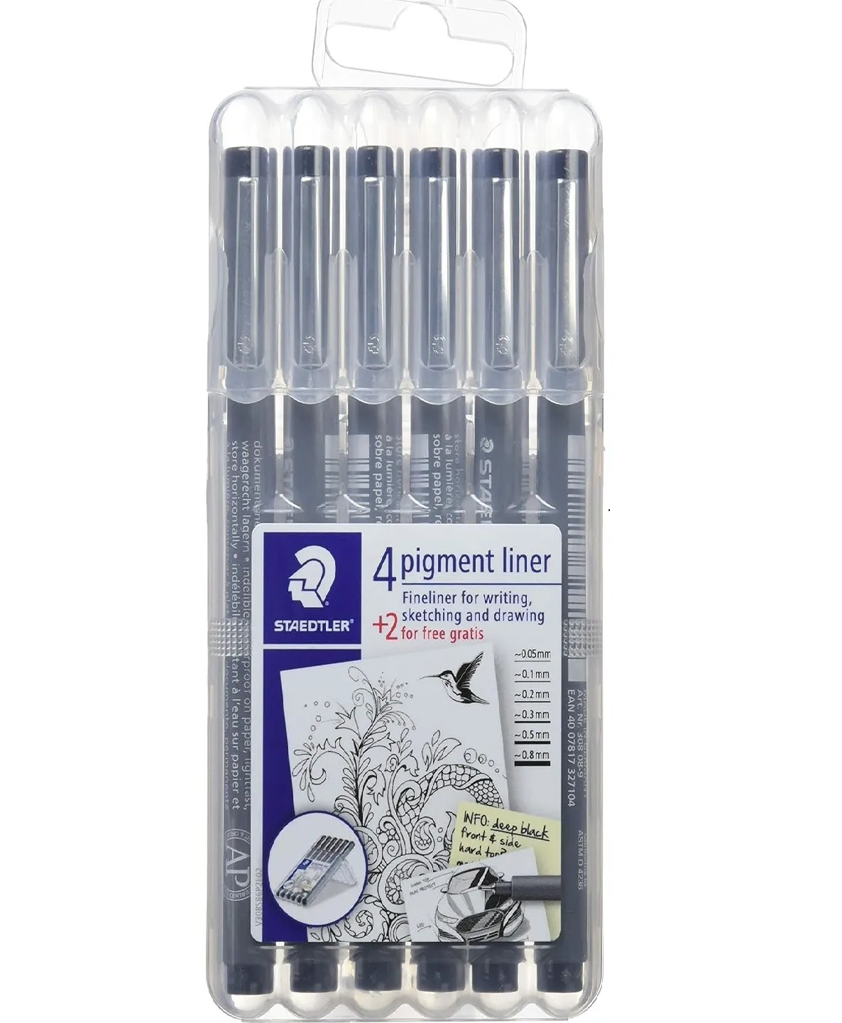 Staedtler Pigment Liner Fineliner Pen Set (Pack of 6) Black