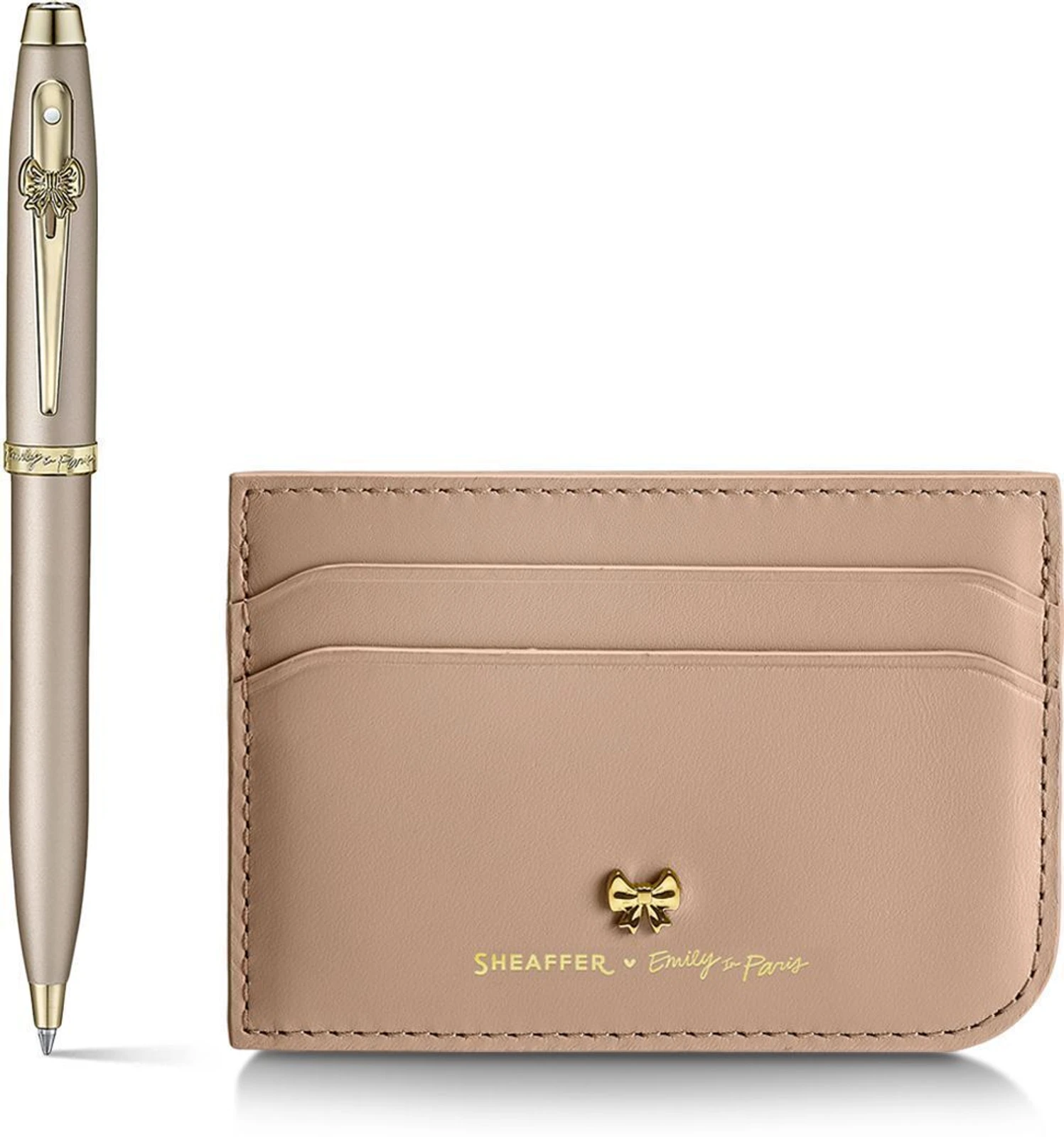 Sheaffer 9377 Emily in Paris Gift Set - 100 Champagne Ball Pen with Taupe Credit Card Holder