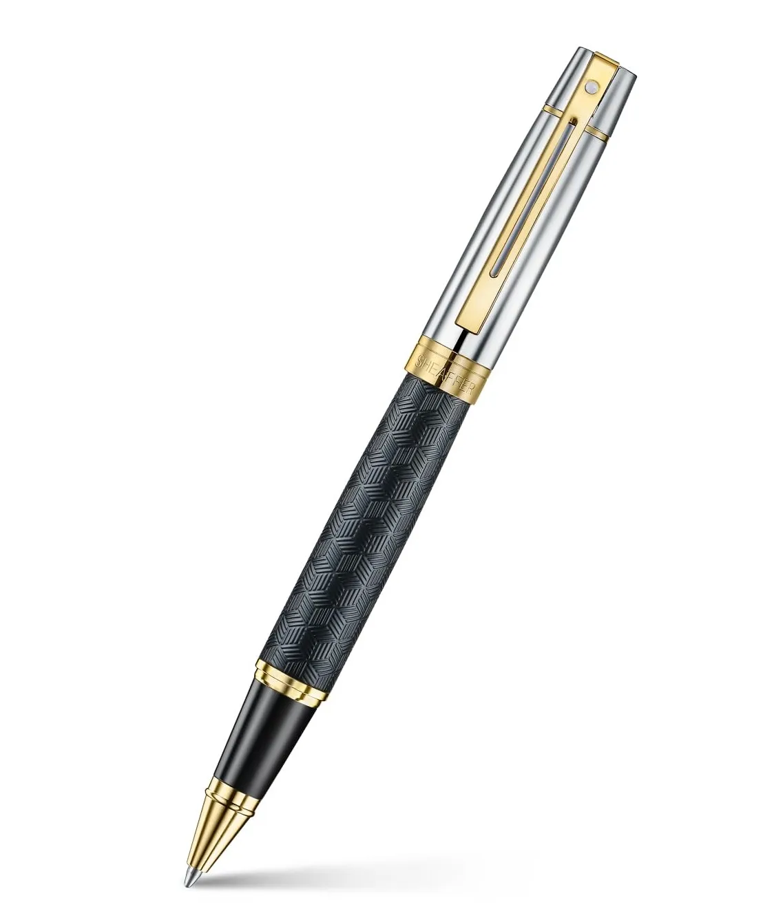 Sheaffer 300 Rollerball Pen| E9347 Engraved Matt Black Barrel and Shiny Chrome Cap with PVD Gold Trims | Premium Rollerball Pen