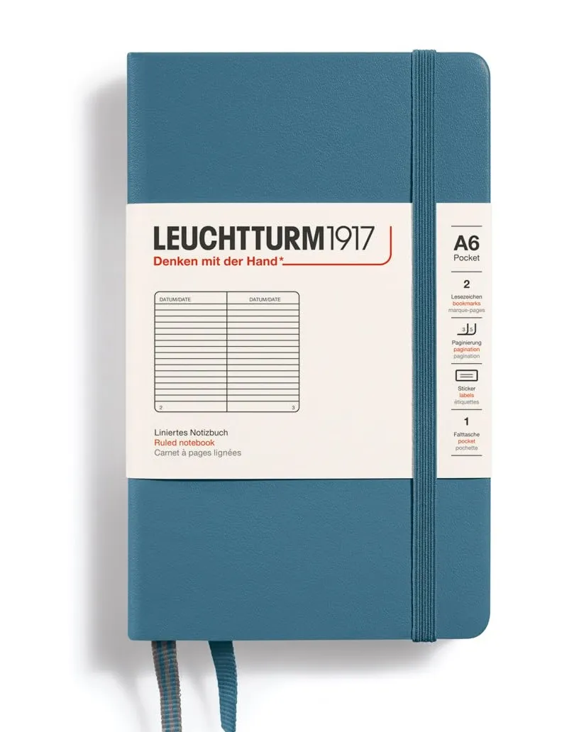 LEUCHTTURM1917 Pocket A6 Hardcover Notebook Stone Blue Ruled | 187