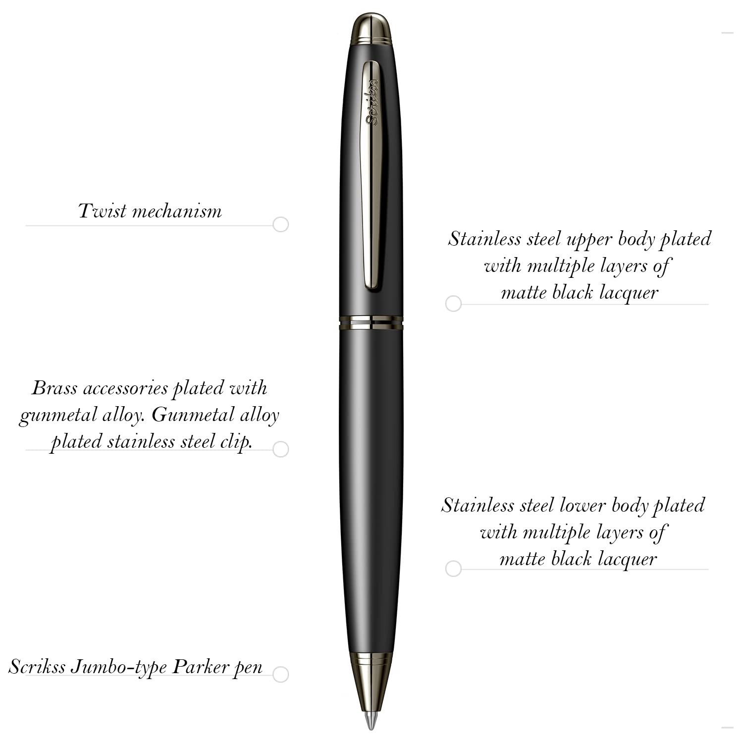 Scrikss Knight Ballpoint Pen Matte Black (Gold Trim)