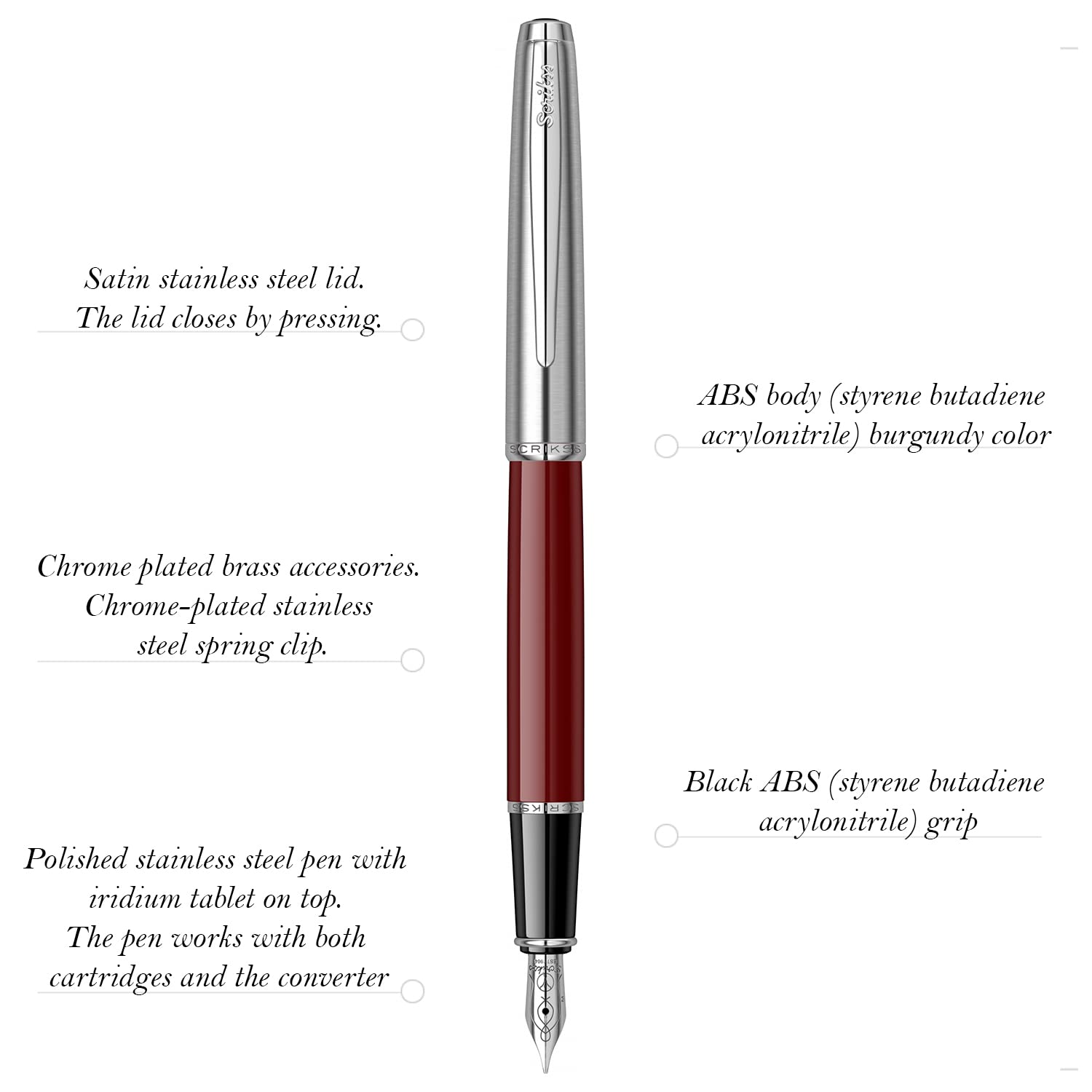 Scrikss Metropolis 78  Fountain Pen - Burgundy CT