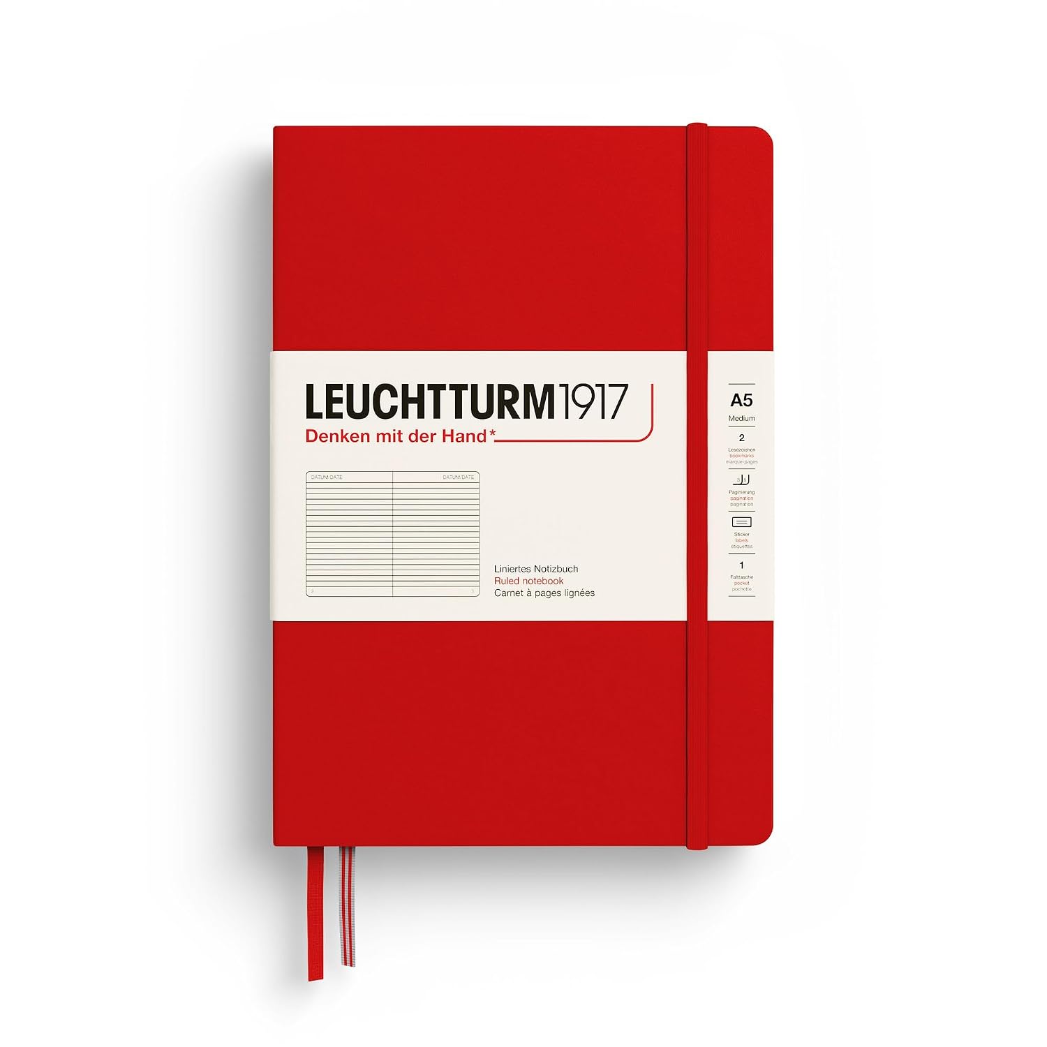 LEUCHTTURM1917 Medium A5 Ruled Hardcover Notebook Cherry