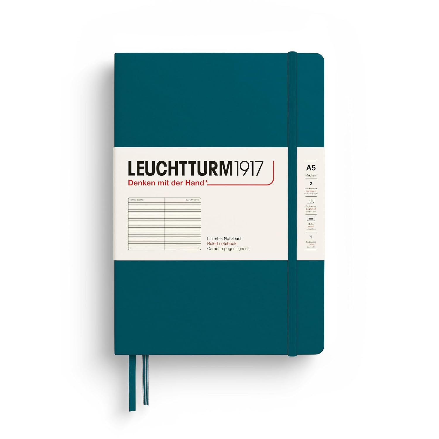 LEUCHTTURM1917 Medium A5 Ruled Hardcover Notebook Pacific Green