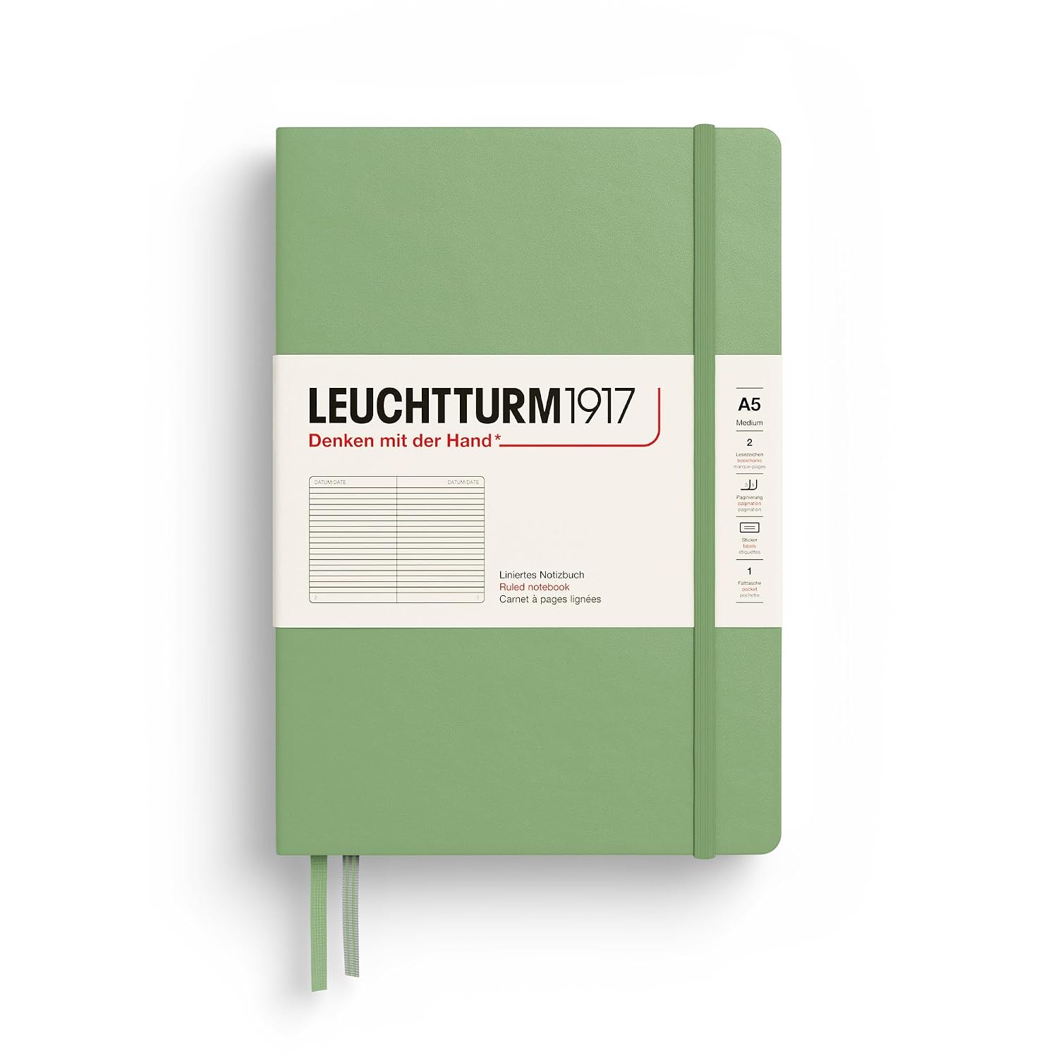 LEUCHTTURM1917 Medium A5 Ruled Hardcover Notebook Sage