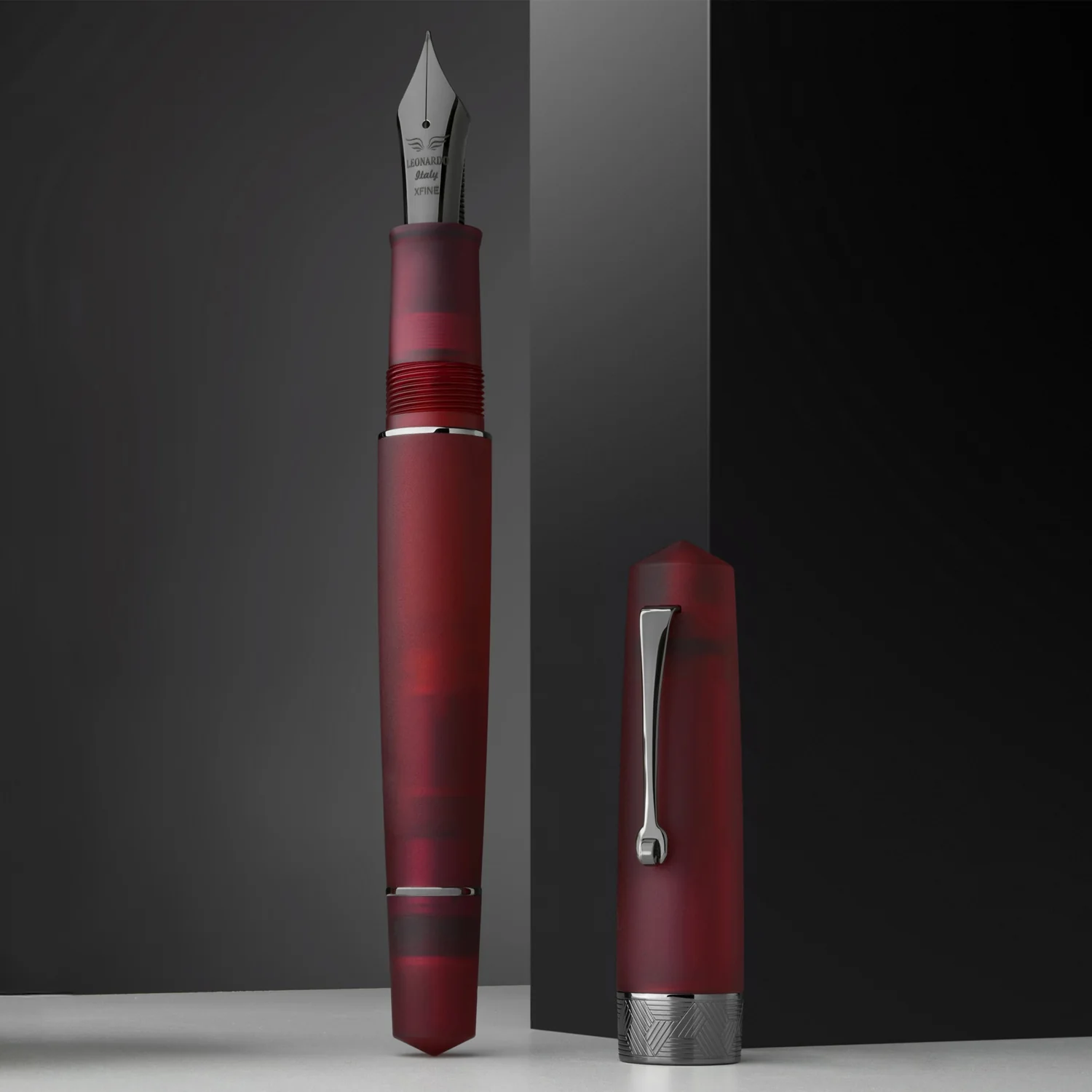 Leonardo Pura No.8 Steel Nib Fountain Pen - Frosted Red RT   FINE