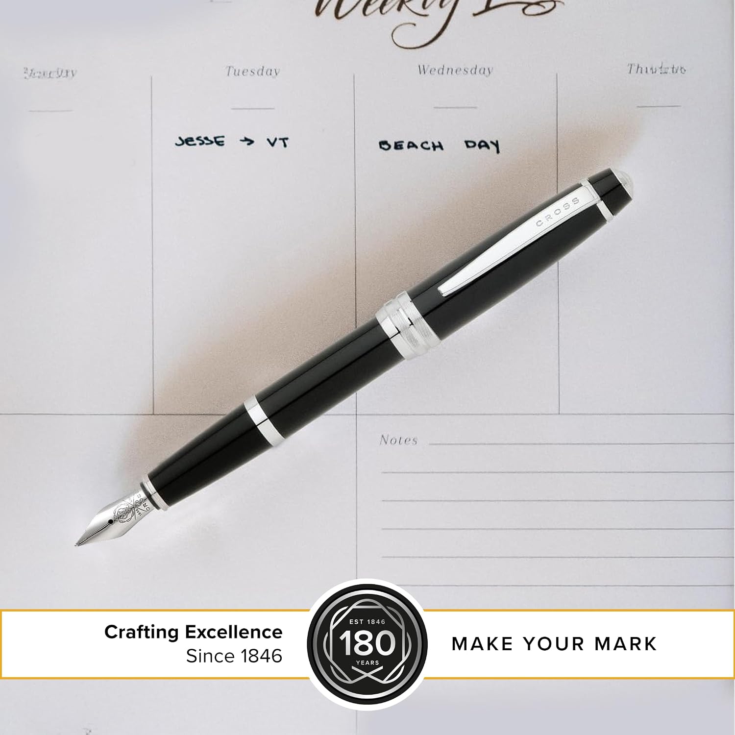 Cross Bailey Black Refillable Fountain Pen – Medium Point, Black Ink, Presented in a Premium Gift Box