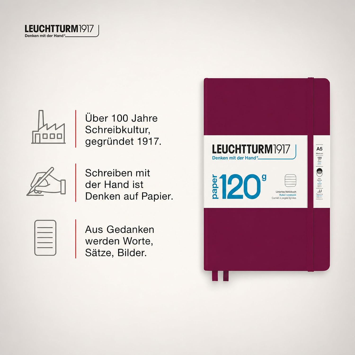 LEUCHTTURM1917 120G Edition A5 Ruled Notebook Port Red