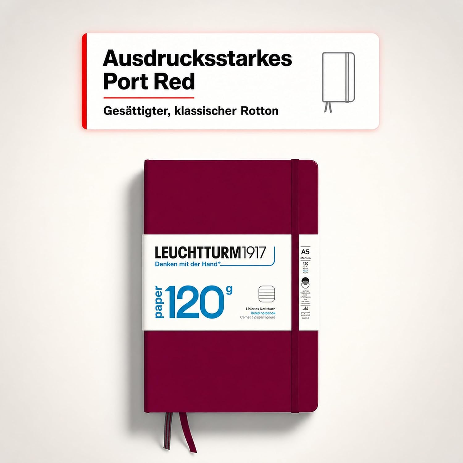 LEUCHTTURM1917 120G Edition A5 Ruled Notebook Port Red