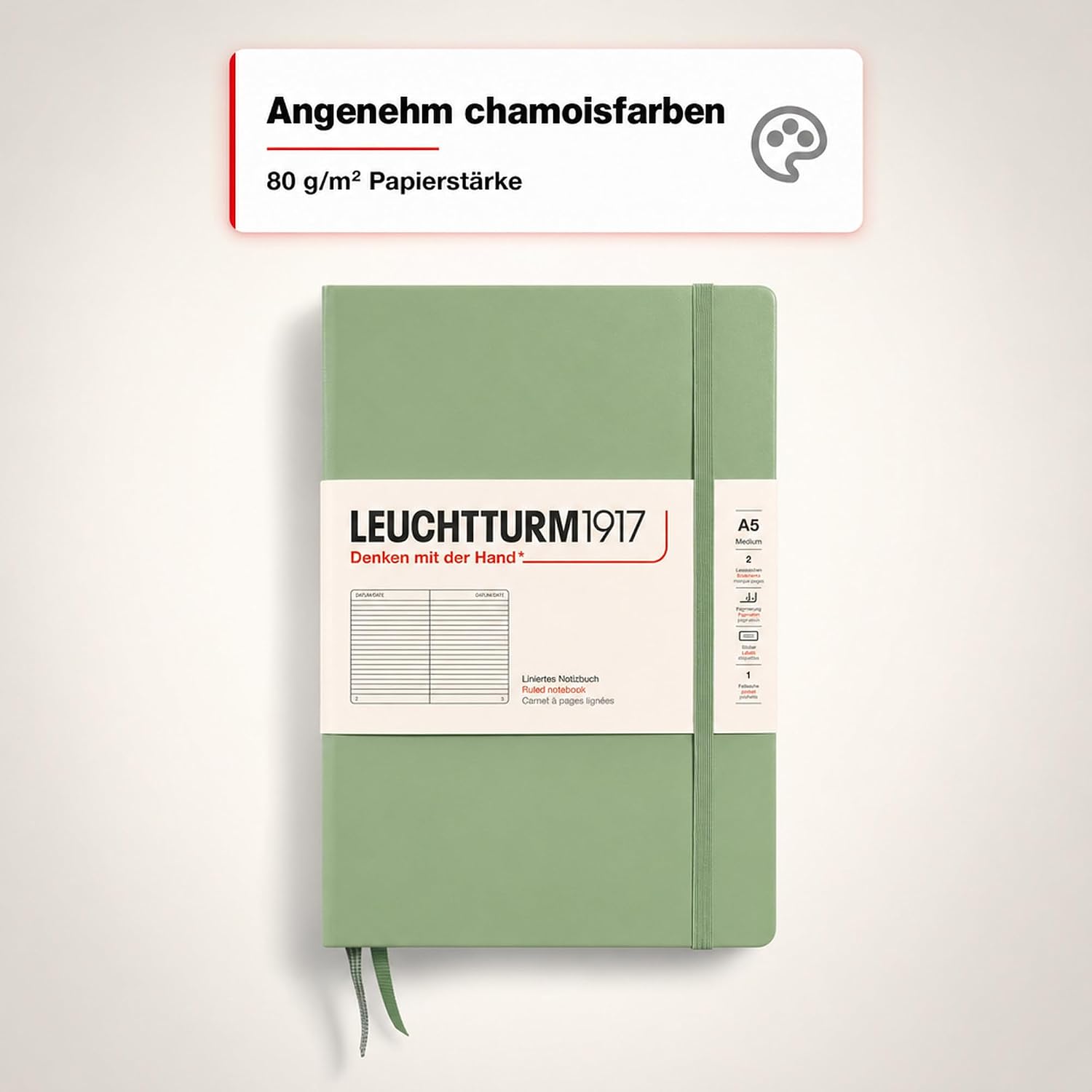 LEUCHTTURM1917 Medium A5 Ruled Hardcover Notebook Sage