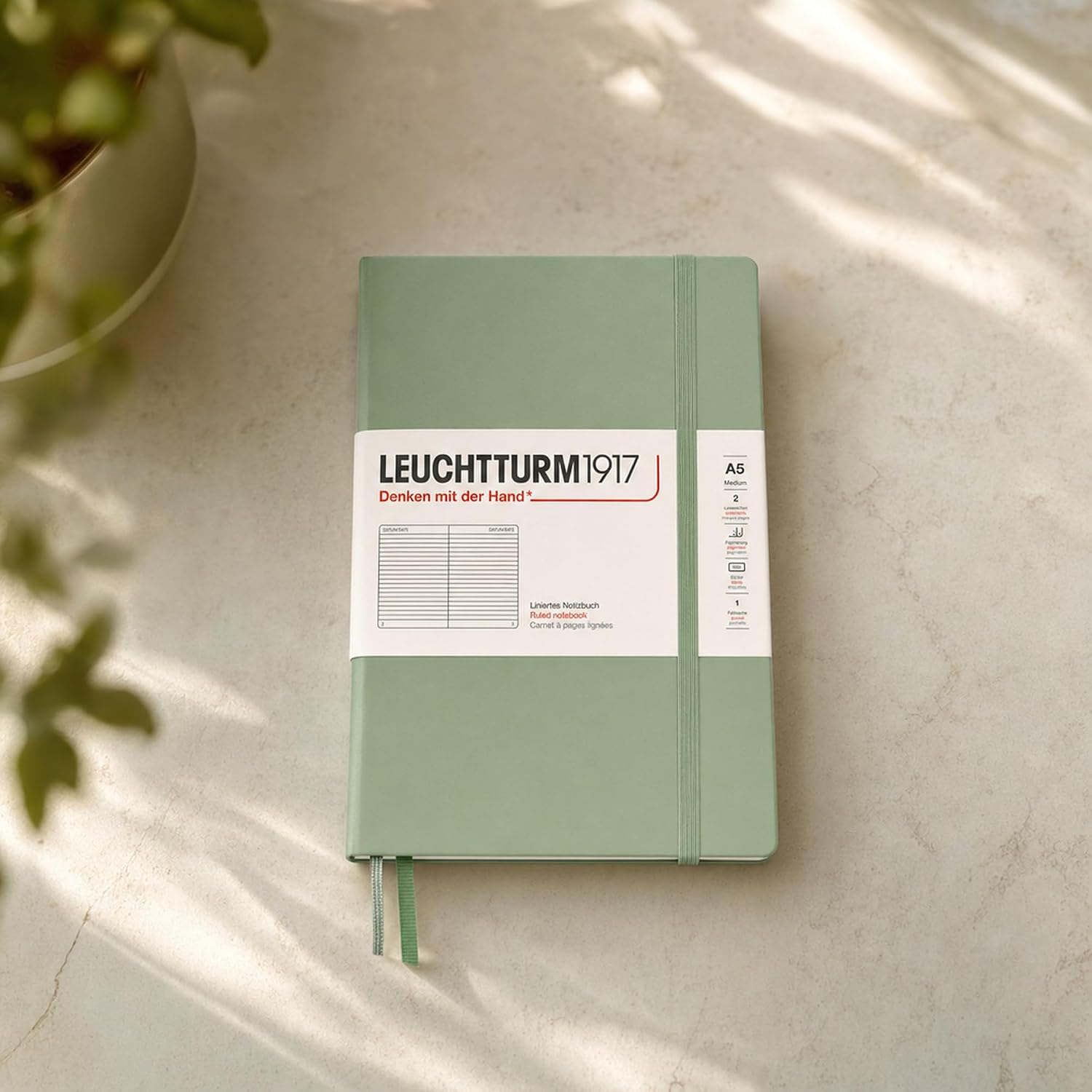 LEUCHTTURM1917 Medium A5 Ruled Hardcover Notebook Sage