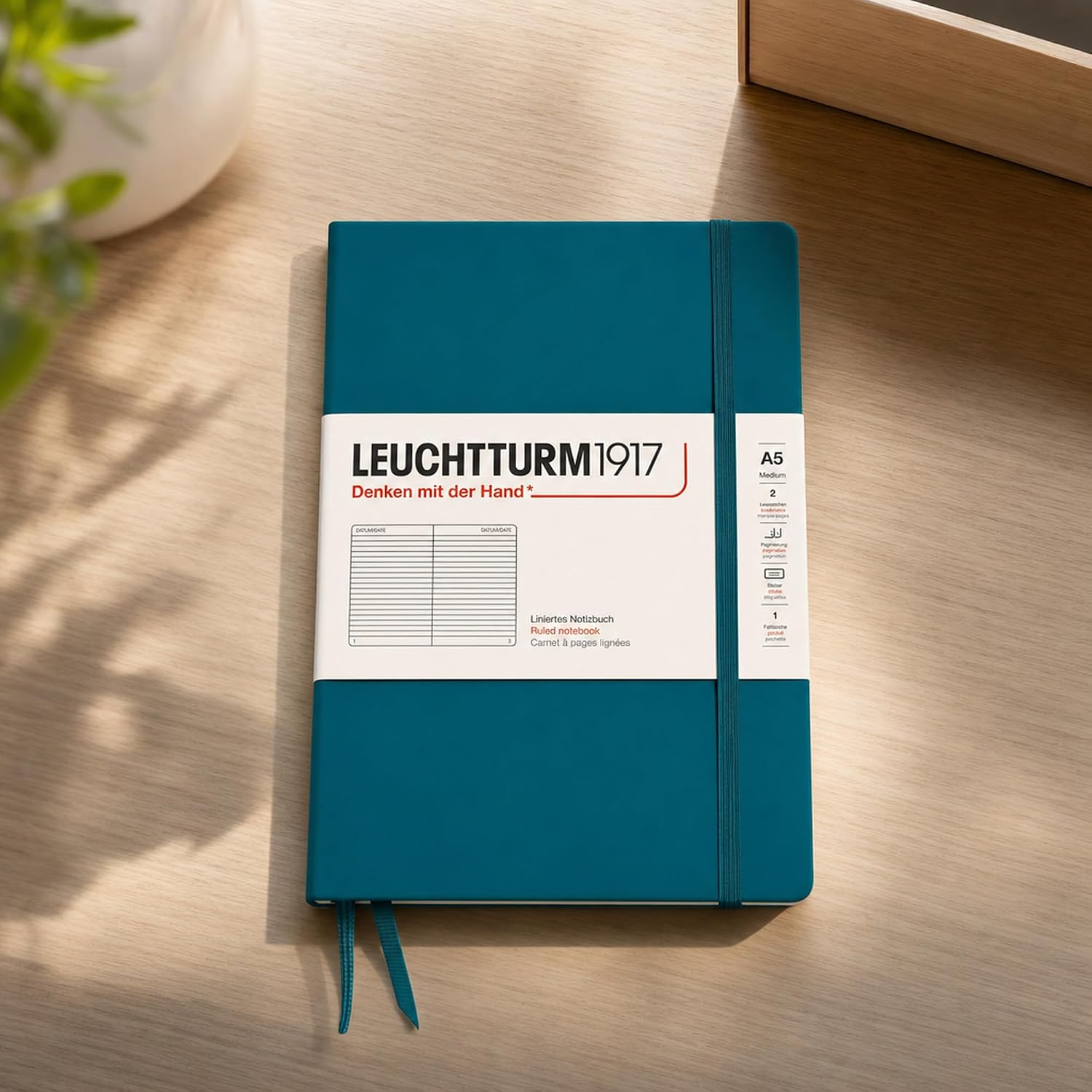 LEUCHTTURM1917 Medium A5 Ruled Hardcover Notebook Pacific Green