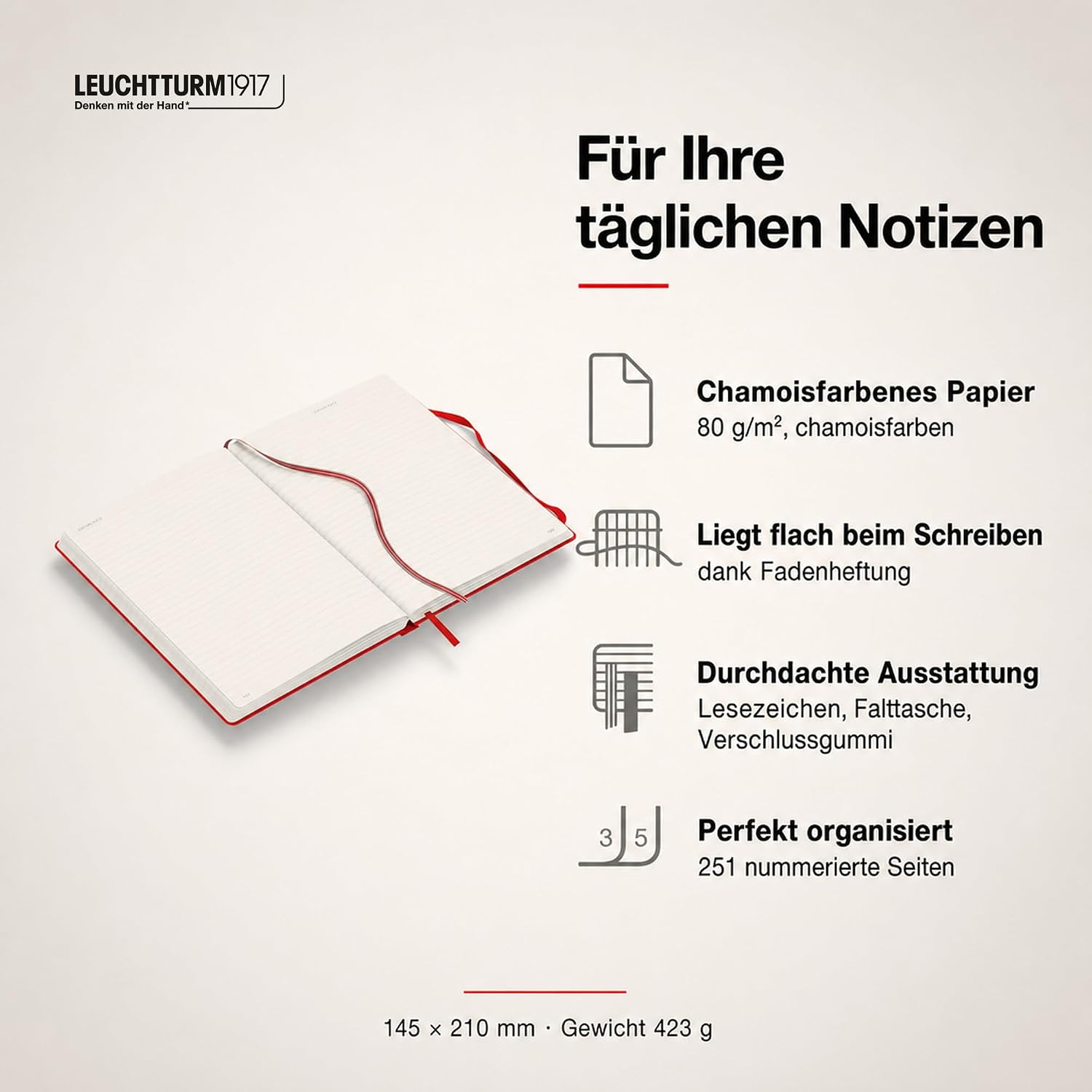 LEUCHTTURM1917 Medium A5 Ruled Hardcover Notebook Cherry